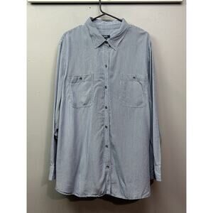 Chaps Shirt Mens 2XL Blue White Pinstripe Button Up‎ Long Sleeve Pocket Casual